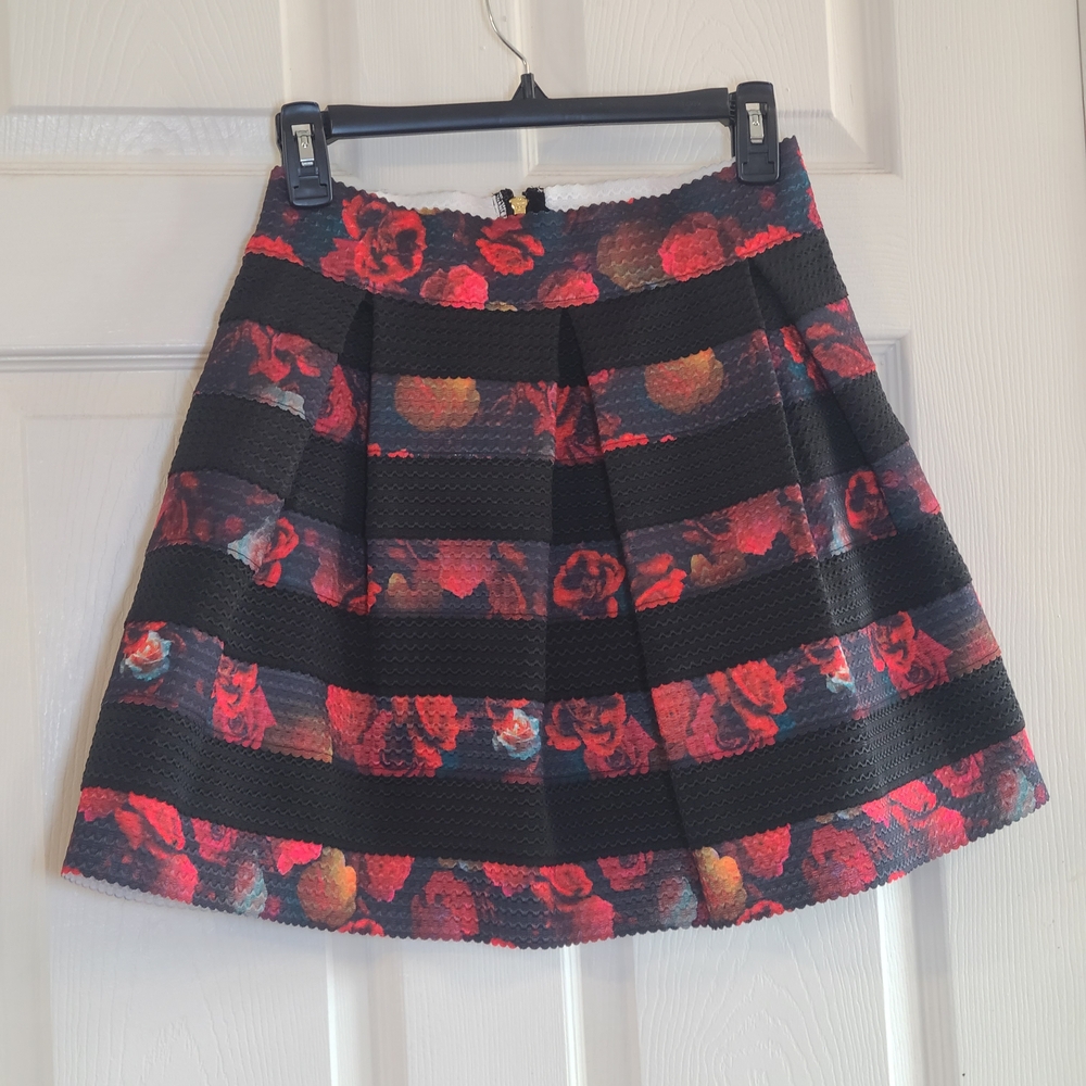 Floral Striped A-Line Skirt in Black and Red - Picture 2 of 5